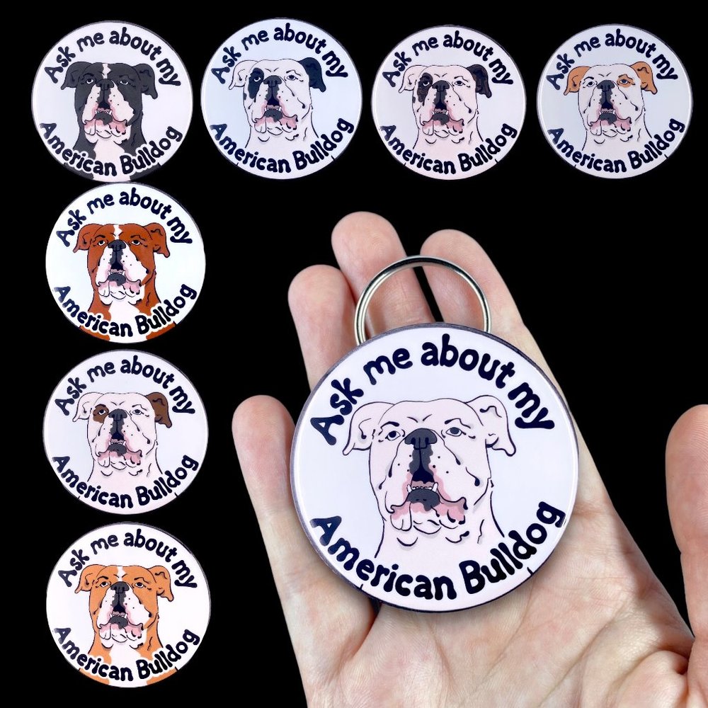 American Bulldog Bottle Opener Keychain, Dog Accessories 2.25"